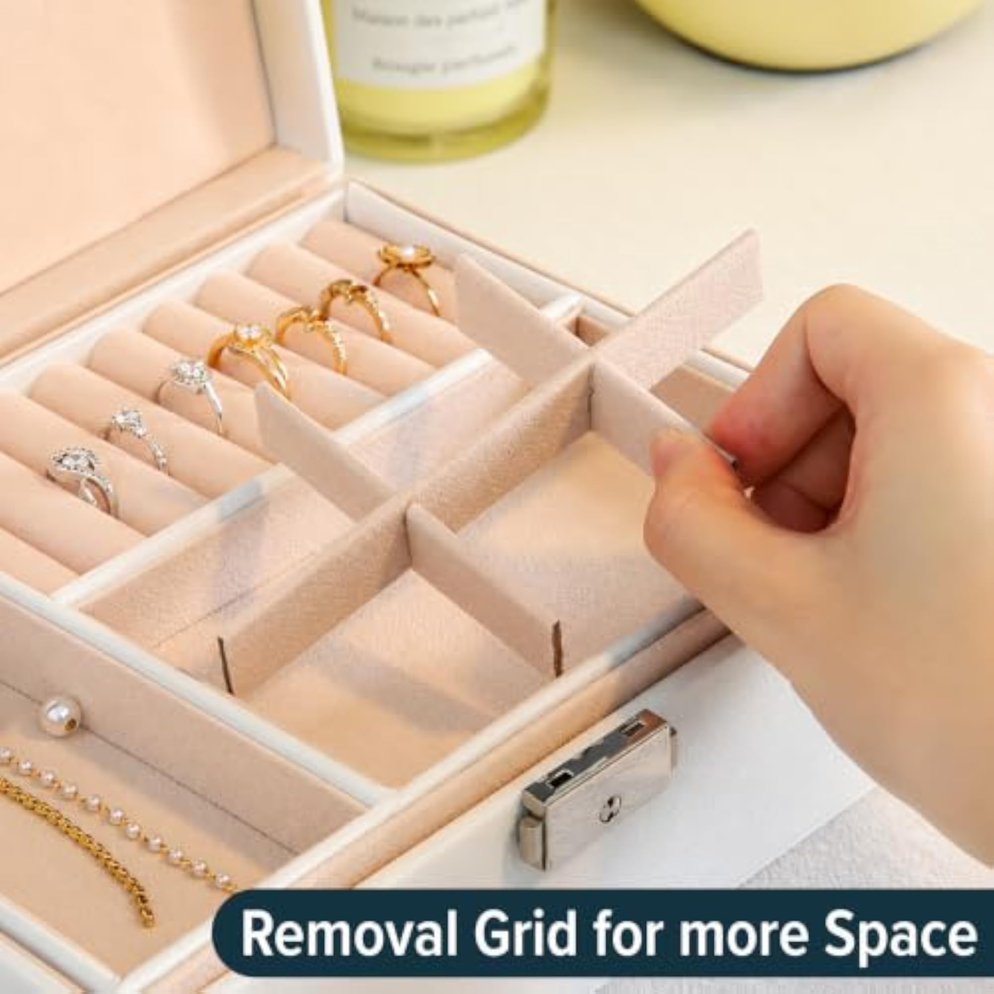 Lockable Jewelry Organizer Box for Women, 2 Layer PU Leather